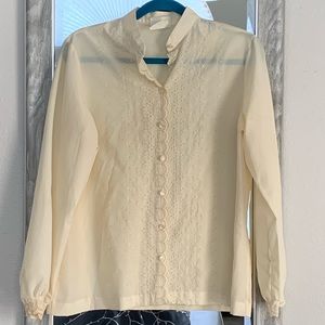 Vintage cream-color eyelet-detail blouse size 14